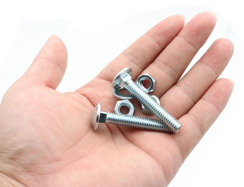 LBY 10 Sets Carriage Bolts Screws Assortment Kit, 5/16-18 x 2'' Round Head Square Neck Bolts (with Hex Nuts and Flat Washers), Carbon Steel (Zinc Plated), Silvery - Image 2